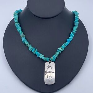 Carolyn Pollack 925 Turquoise Chip Necklace Joy Guidance Life Pendant 16”-20”